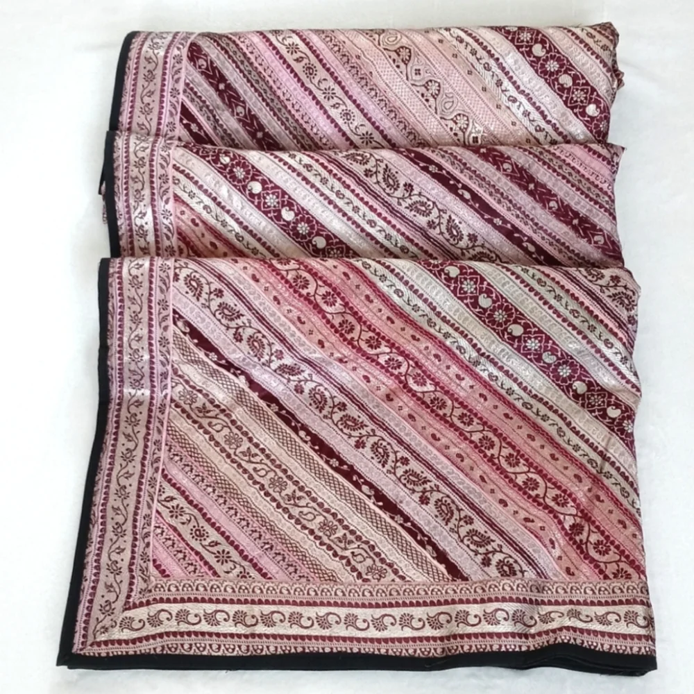 Gorgeous Silk Iridescent Pink Patchwork Tapestry Bedspread/ Coverlet from India